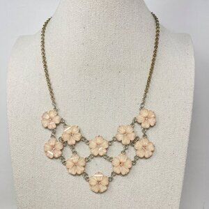 Floral Lucite Cluster Bib Necklace Iridescent Light Pink Silver-Tone Coquette‎